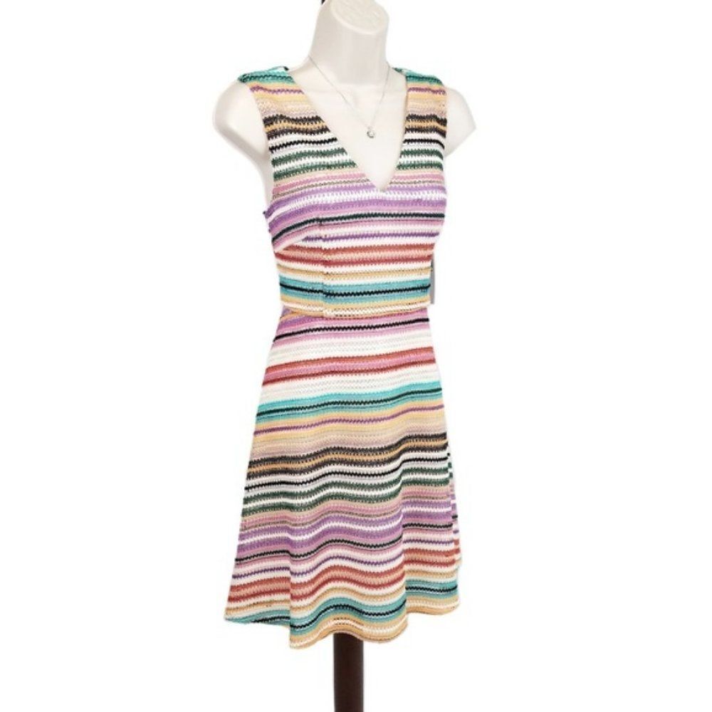 Donna Morgan DM Collection Striped Textured Lined V-Neck Knit Dress (NWT)